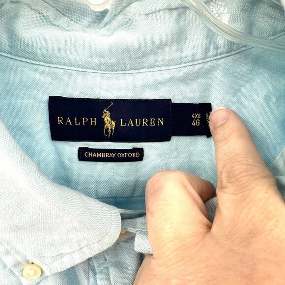 POLO RALPH LAUREN short sleeve shirt chambray oxford casual big tall blue 4XB - Picture 7 of 9